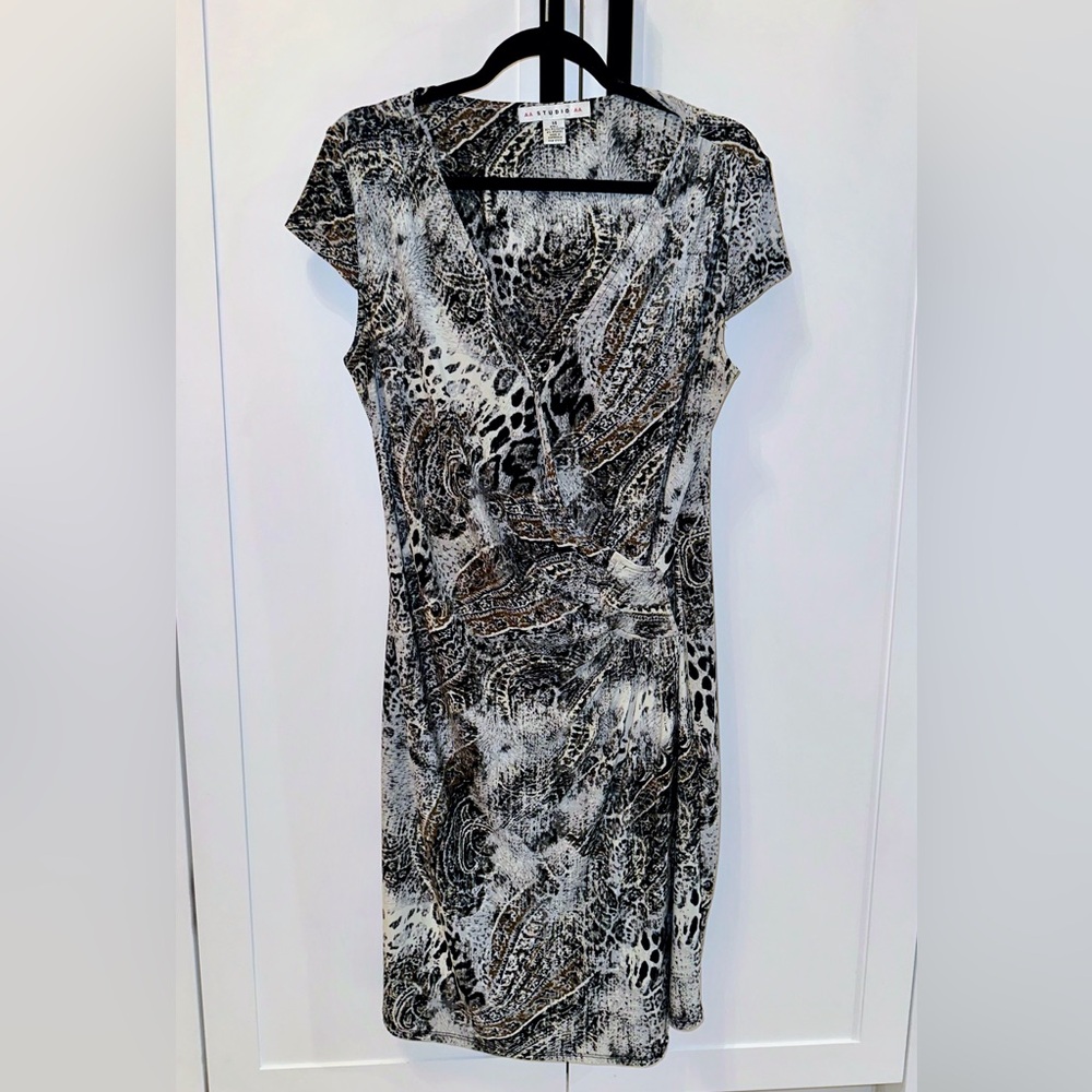 AA Studio AA Sleeveless Dress Black White Gray Animal Print Size 14
